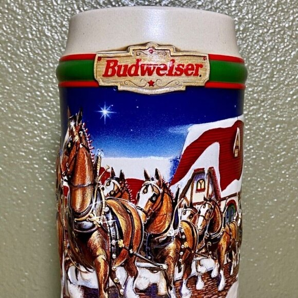 Budweiser Holiday Stein Grant’s Farm 1998 Holiday Anheuser-Busch Mint Brazil - Picture 6 of 16